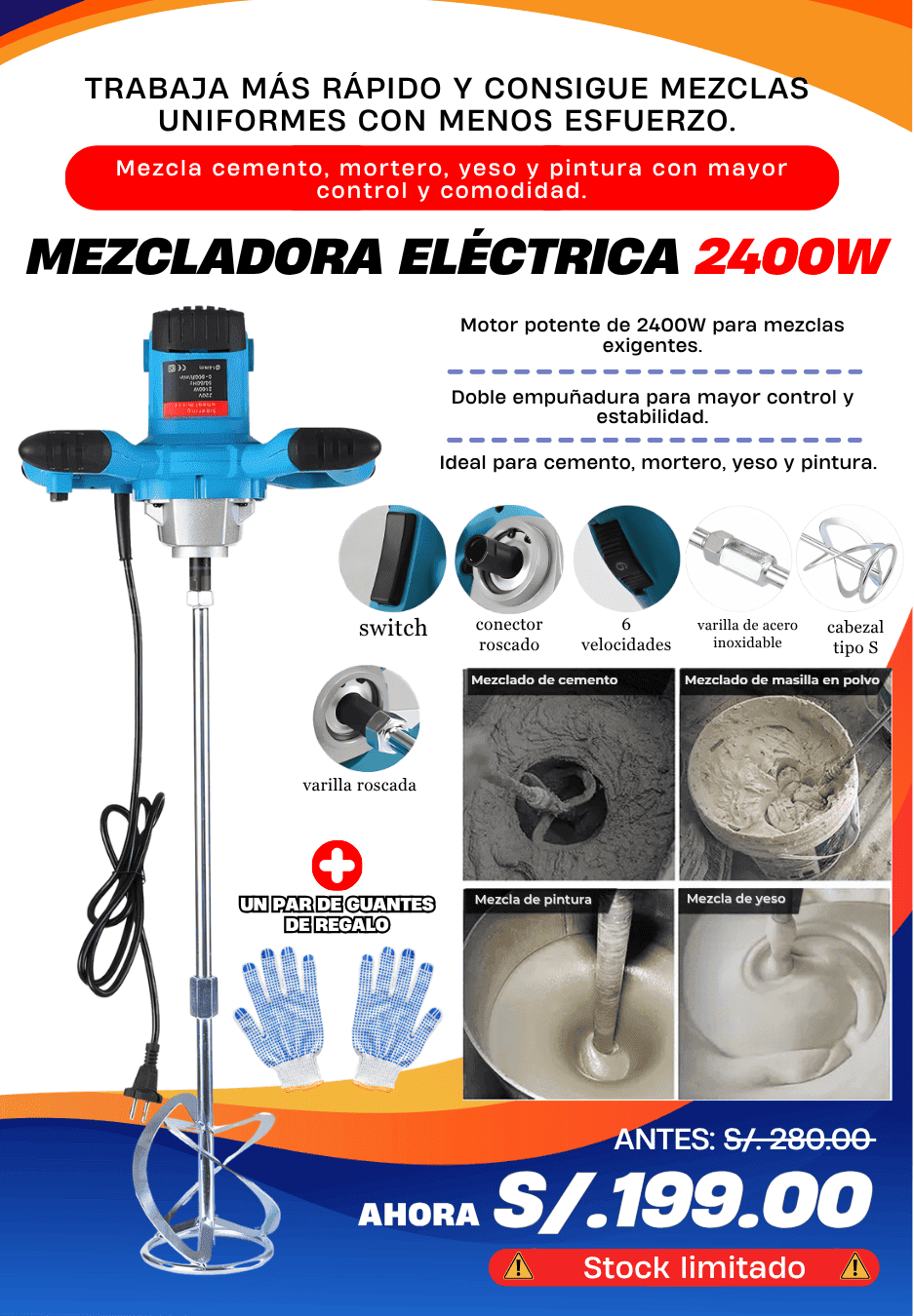 Mezcladora Eléctrica 2400 W