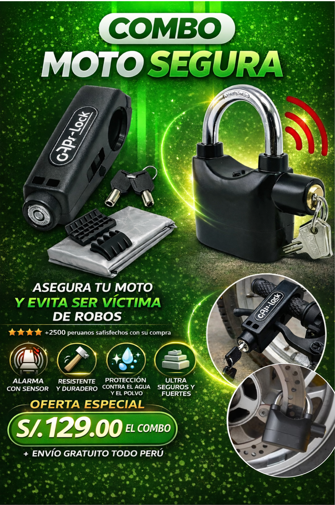 «Protege tu moto YA: Candado antirrobo + candado de seguridad con alarma»