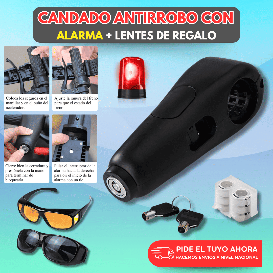 Candado Antirrobo con Alarma + Lentes HD GRATIS