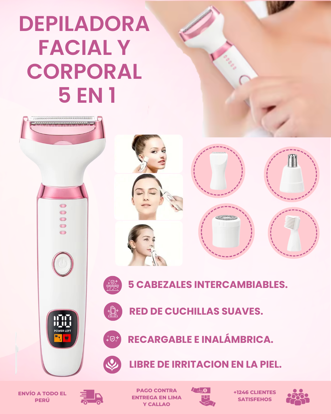 DEPILADORA FACIAL Y CORPORAL 5 EN 1
