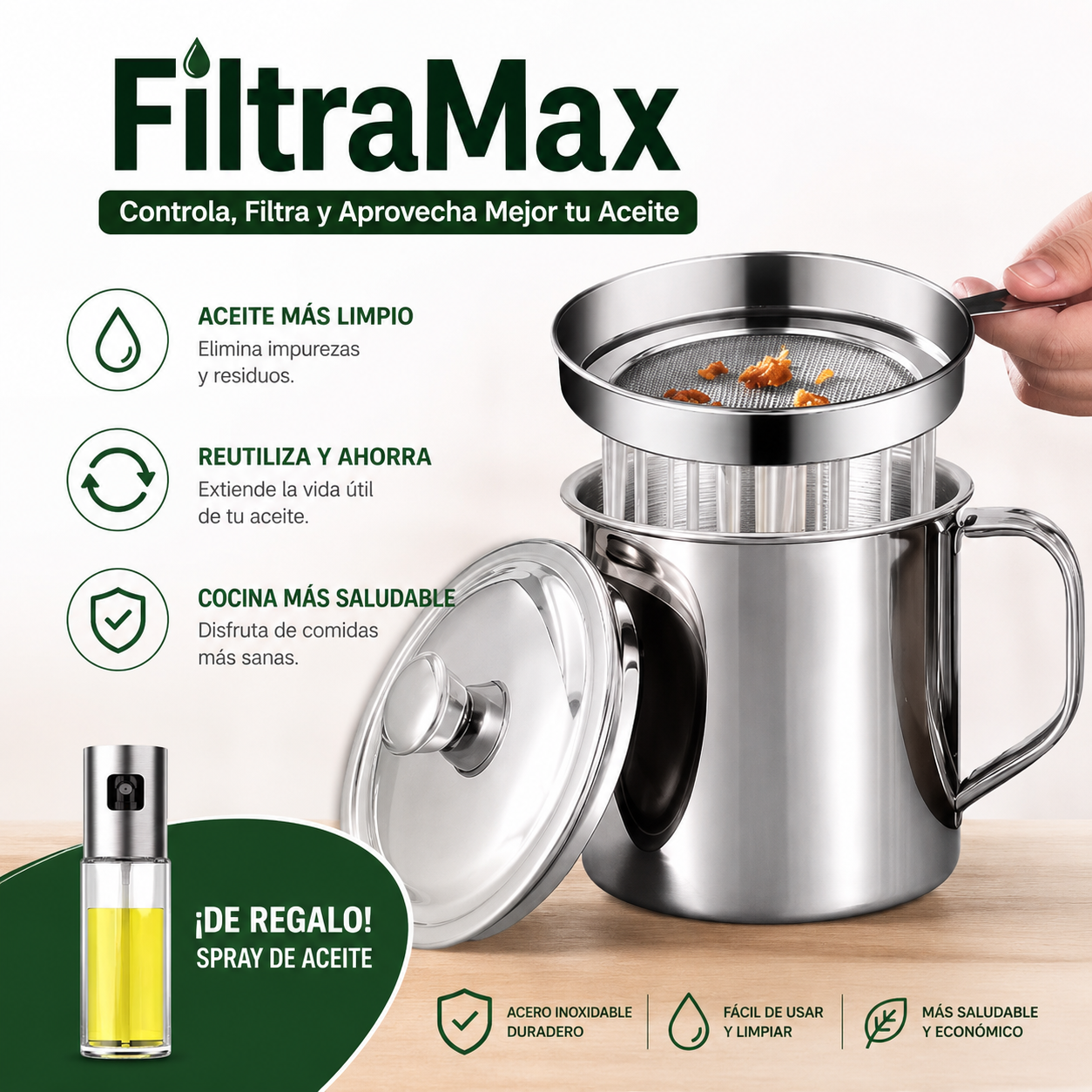 FiltraMax - Colador de Aceite + Spray de Regalo