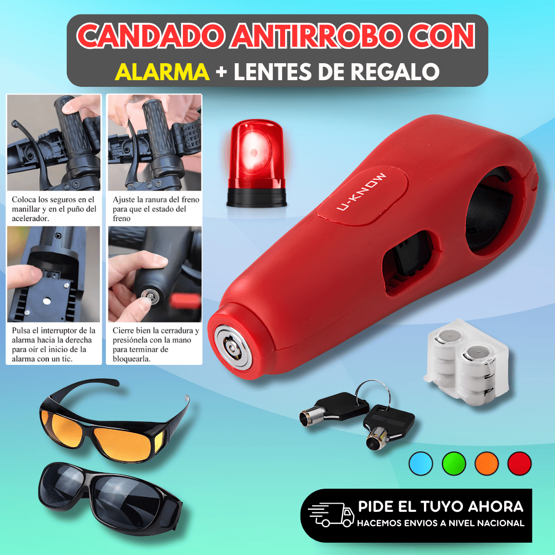 Candado Antirrobo con Alarma + Lentes HD GRATIS