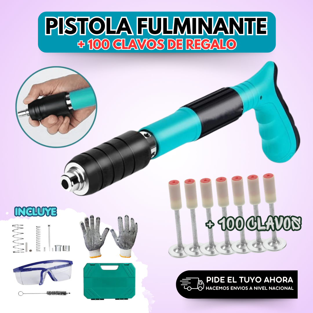 Pistola para fulminantes + 100 clavos de regalo