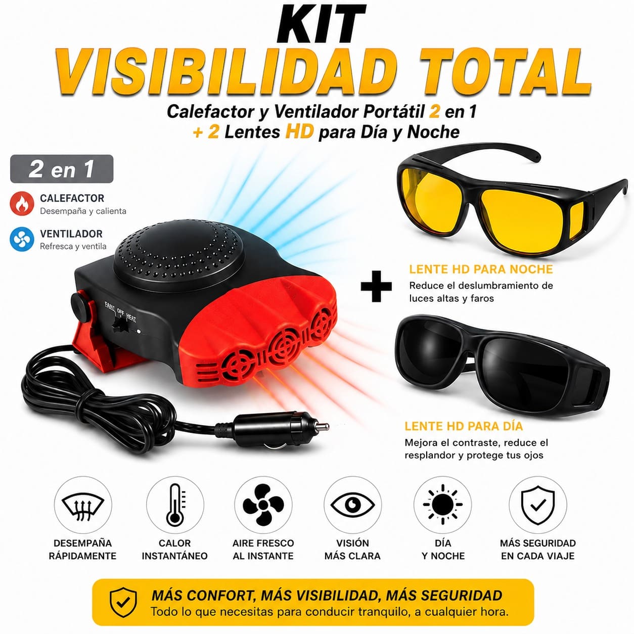 KIT VISIBILIDAD TOTAL Calefactor y Ventilador + 2 Lentes